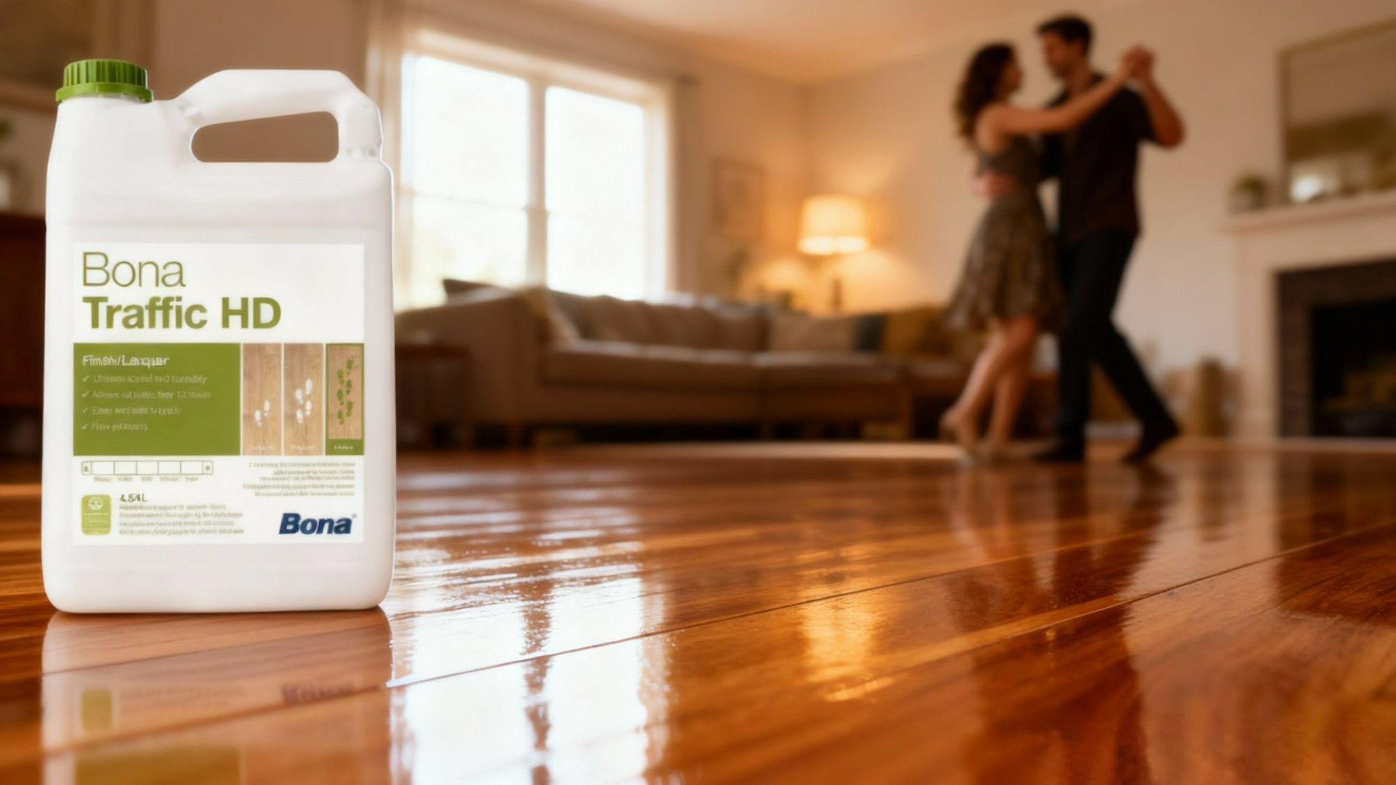 Casal dançando em piso envernizado